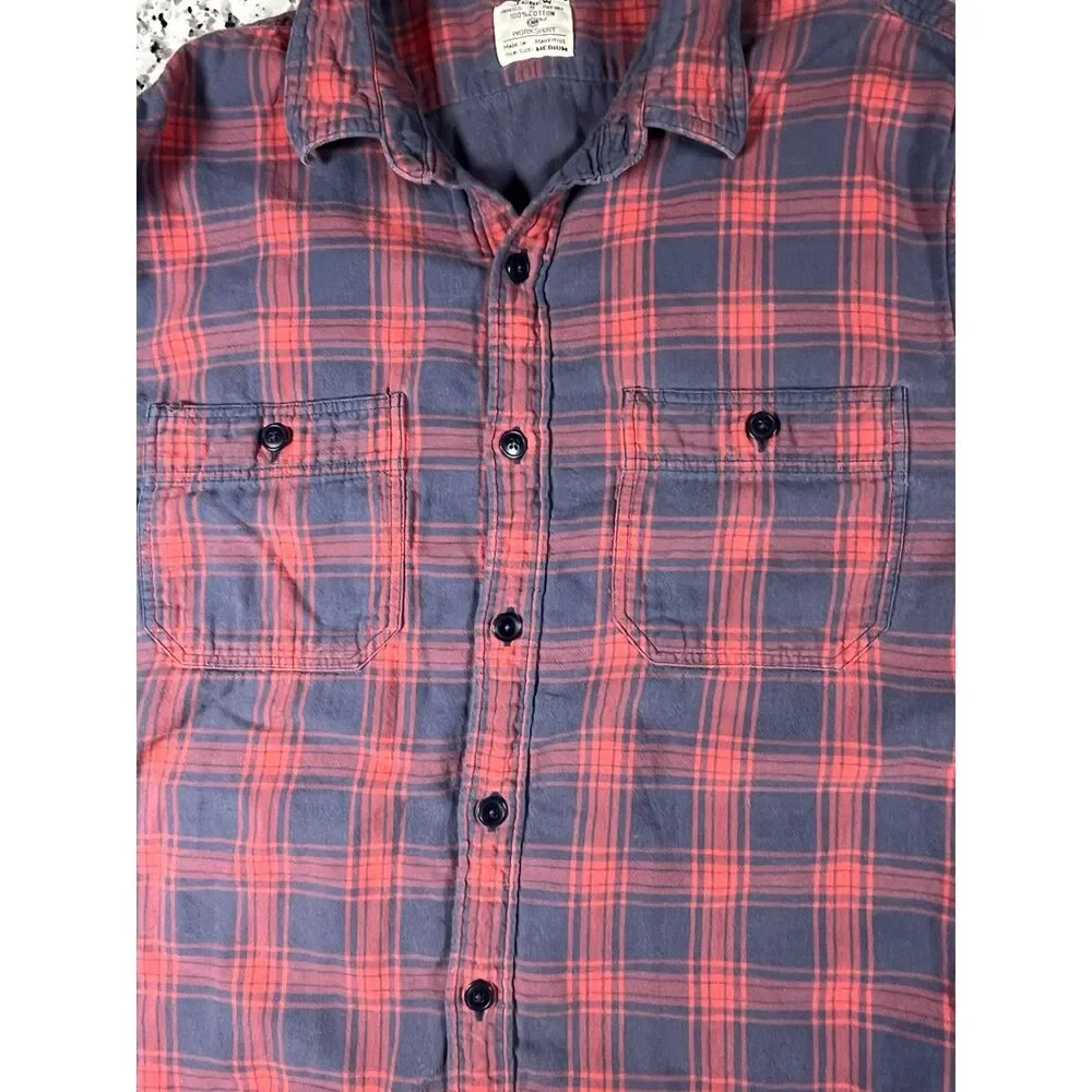 Vintage 90s J.Crew Men’s M Plaid Workshirt 100% Cotton Red Blue Button Up